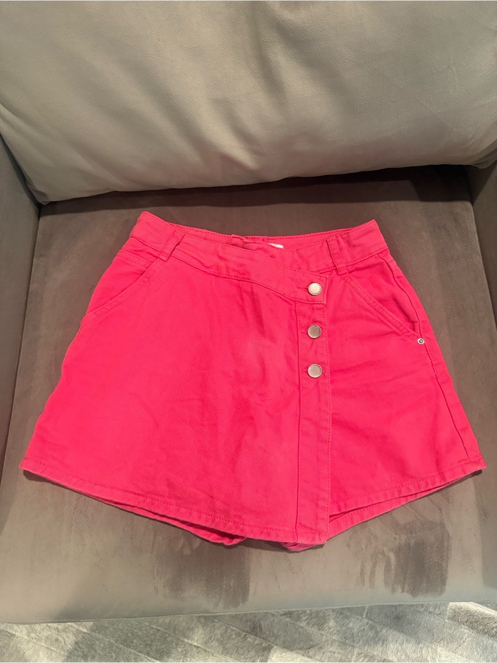 Zara Bright Pink A-Line Button-Front Denim Skort